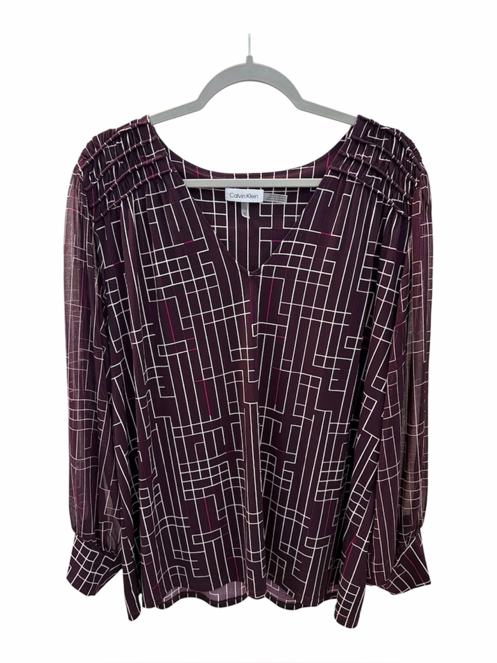 CALVIN KLEIN Burgundy Geometric Print Tunic Blouse size 2X